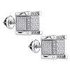 Image 1 : Sterling Silver Mens Round Diamond 3D Square Cluster Stud Earrings 1/5 Cttw