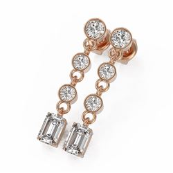 2 ctw Emerald Cut Diamond Designer Earrings 18K Rose Gold