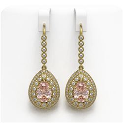 8.35 ctw Morganite & Diamond Victorian Earrings 14K Yellow Gold