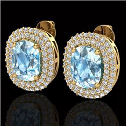 6 ctw Sky Blue Topaz & Micro Pave VS/SI Diamond Earrings 10k Yellow Gold