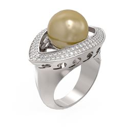 1 ctw Diamond & Pearl Ring 18K White Gold
