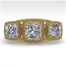2 ctw VS/SI Cushion Cut Diamond Ring Art Deco 14k Yellow Gold