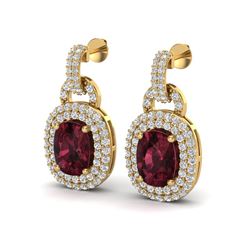 5 ctw Garnet & Micro VS/SI Diamond Pave Earrings Halo 14k Yellow Gold