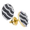 Image 1 : 10kt Yellow Gold Round Black Color Enhanced Diamond Oval Stripe Cluster Earrings 1/2 Cttw