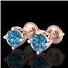 Image 1 : 1.5 ctw Fancy Intense Blue Diamond Art Deco Earrings 18k Rose Gold