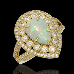 4.19 ctw Certified Opal & Diamond Victorian Ring 14K Yellow Gold