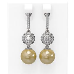 1.92 ctw Diamond & Pearl Earrings 18K White Gold