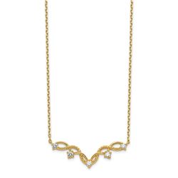 14k Yellow Gold Woven Bar CZ with 2 in ext Necklace - 20 in.