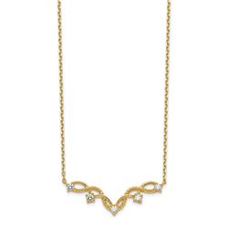 14k Yellow Gold Woven Bar CZ with 2 in ext Necklace - 20 in.