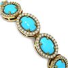 Image 3 : 15.83 ctw Turquoise & Diamond Micro Pave Halo Bracelet 10k Yellow Gold