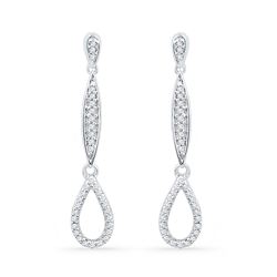 10kt White Gold Round Diamond Slender Teardrop Dangle Earrings 1/5 Cttw