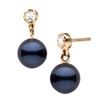 Image 2 : Black Akoya Pearl and Dainty Diamond Dangle Earrings, 6.5-7.0mm
