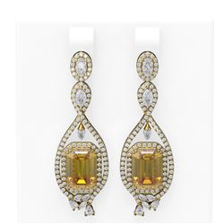 12.86 ctw Canary Citrine & Diamond Earrings 18K Yellow Gold