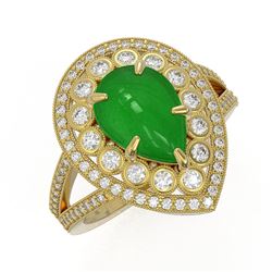 4.12 ctw Jade & Diamond Victorian Ring 14K Yellow Gold