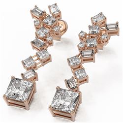 4 ctw Princess Cut Diamond Designer Earrings 18K Rose Gold