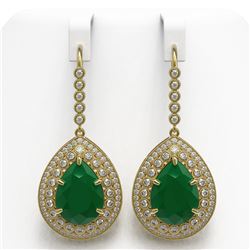 31.74 ctw Certified Emerald & Diamond Victorian Earrings 14K Yellow Gold