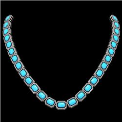 52.89 ctw Turquoise & Diamond Micro Pave Halo Necklace 10k White Gold