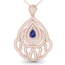 2 ctw Tanzanite & Micro Pave VS/SI Diamond Necklace 14k Rose Gold