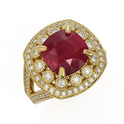 6.47 ctw Certified Ruby & Diamond Victorian Ring 14K Yellow Gold