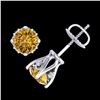 Image 3 : 1.26 ctw Intense Fancy Yellow Diamond Art Deco Earrings 18k White Gold