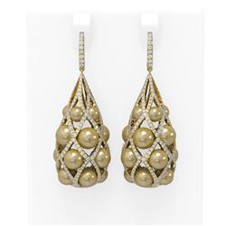 5.32 ctw Diamond & Pearl Earrings 18K Yellow Gold