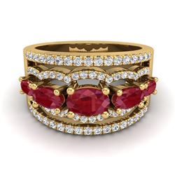 2.25 ctw Ruby & Micro Pave VS/SI Diamond Designer Ring 10k Yellow Gold