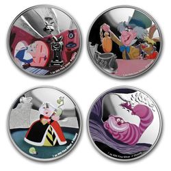 2018 Niue 1 oz Silver $2 Disney Alice in Wonderland 4-Coin Set