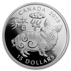 2019 Canada 1 oz Proof Silver $15 Lunar Year of the Pig