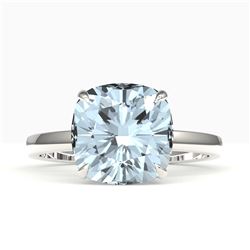 4.50 ctw Cushion Aquamarine Designer Engagment RNG 18k White Gold