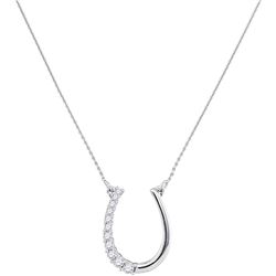 10kt White Gold Round Diamond Horseshoe Pendant Necklace 1/5 Cttw