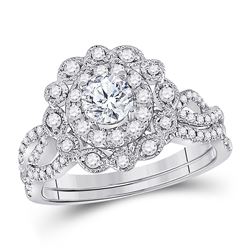 14kt White Gold Round Diamond Bridal Wedding Engagement Ring Band Set 1.00 Cttw