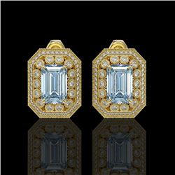 10.91 ctw Aquamarine & Diamond Victorian Earrings 14K Yellow Gold