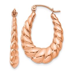 14k Rose Gold Polished Twisted Hollow Hoop Earrings - 51 mm