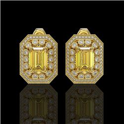 11.03 ctw Canary Citrine & Diamond Victorian Earrings 14K Yellow Gold