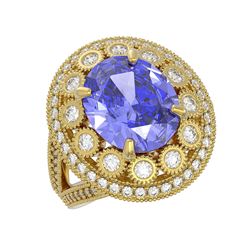 6.96 ctw Certified Tanzanite & Diamond Victorian Ring 14K Yellow Gold