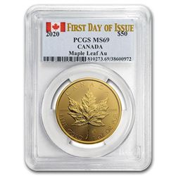 2020 Canada 1 oz Gold Maple Leaf MS-69 PCGS (First Day of Issue)