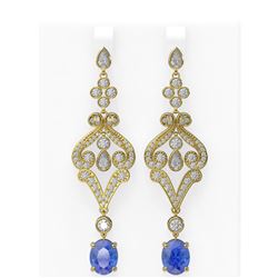 11.37 ctw Tanzanite & Diamond Earrings 18K Yellow Gold