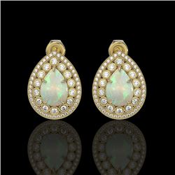 7.88 ctw Certified Opal & Diamond Victorian Earrings 14K Yellow Gold