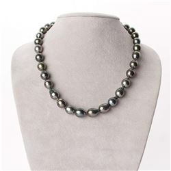 Dark Silver and Peacock Green Baroque Tahitian Pearl Necklace, 18 , 8.5-10.7mm, AA+/AAA Quality