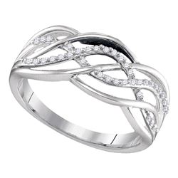 Sterling Silver Round Diamond Woven Crossover Strand Band 1/10 Cttw