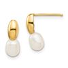 Image 1 : 14k Yellow Gold White Rice Pearl Post Dangle Earrings - 4-5 mm