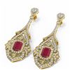 Image 3 : 21.55 ctw Ruby & Diamond Earrings 18K Yellow Gold