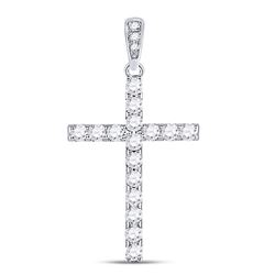 14kt White Gold Round Diamond Cross Faith Pendant 1/4 Cttw