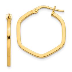 14k Yellow Gold Hexagon Hoop Earrings - 2x2 mm