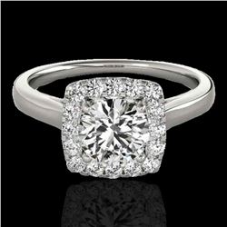 1.37 ctw Certified Diamond Solitaire Halo Ring 10k White Gold