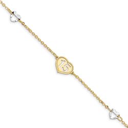 14K Two-tone Polished 15 Heart Bracelet - 7 in.