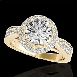 1.65 ctw Certified Diamond Solitaire Halo Ring 10k Yellow Gold