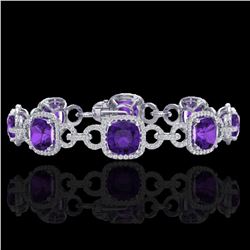 30 ctw Amethyst & Micro VS/SI Diamond Bracelet 14k White Gold
