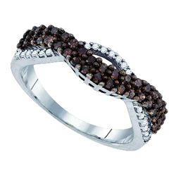 Sterling Silver Round Brown Diamond Double Row Band 1/2 Cttw