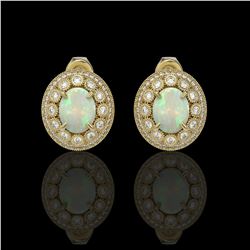 7.4 ctw Certified Opal & Diamond Victorian Earrings 14K Yellow Gold
